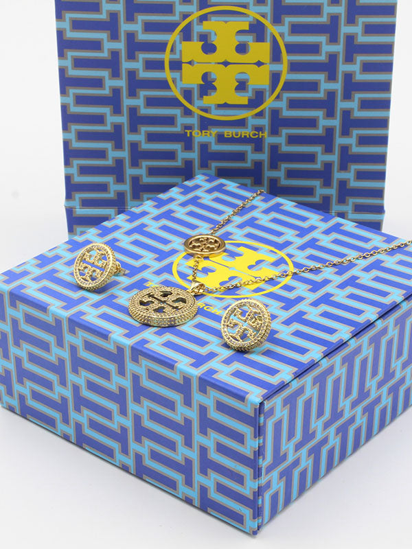 طقم توري بورش زركون ذهبي لوقو دائري اطقم tory burch