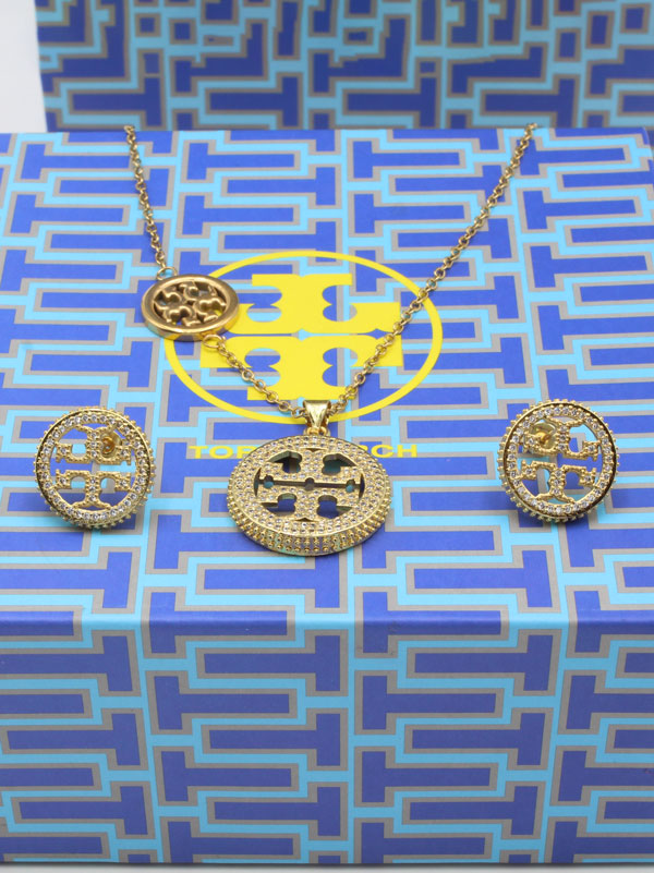طقم توري بورش زركون ذهبي لوقو دائري اطقم tory burch