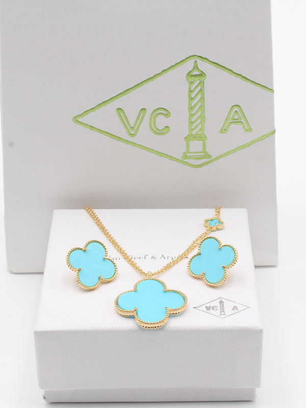 طقم فان كليف طويل اطقم van cleef ذهبي تركواز