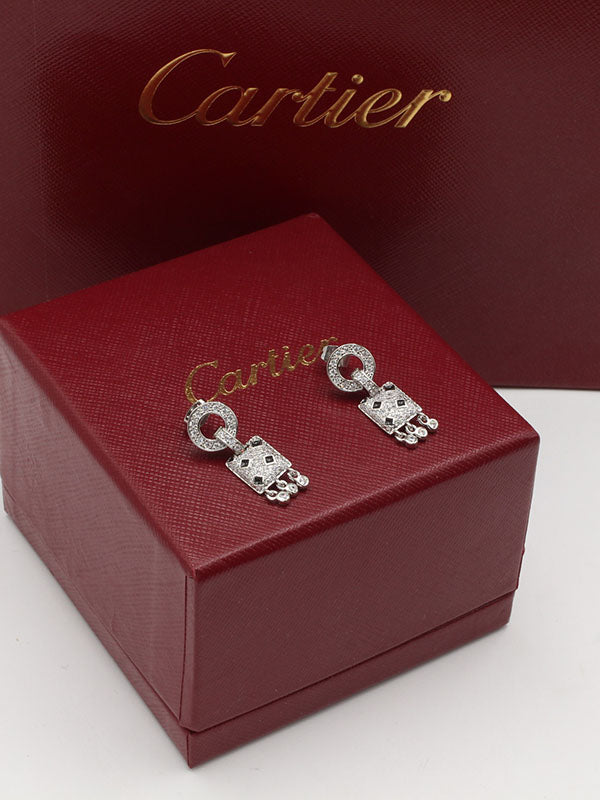 حلق كارتير تايقر الجديد لوقو زركون حلق CARTIER فضي