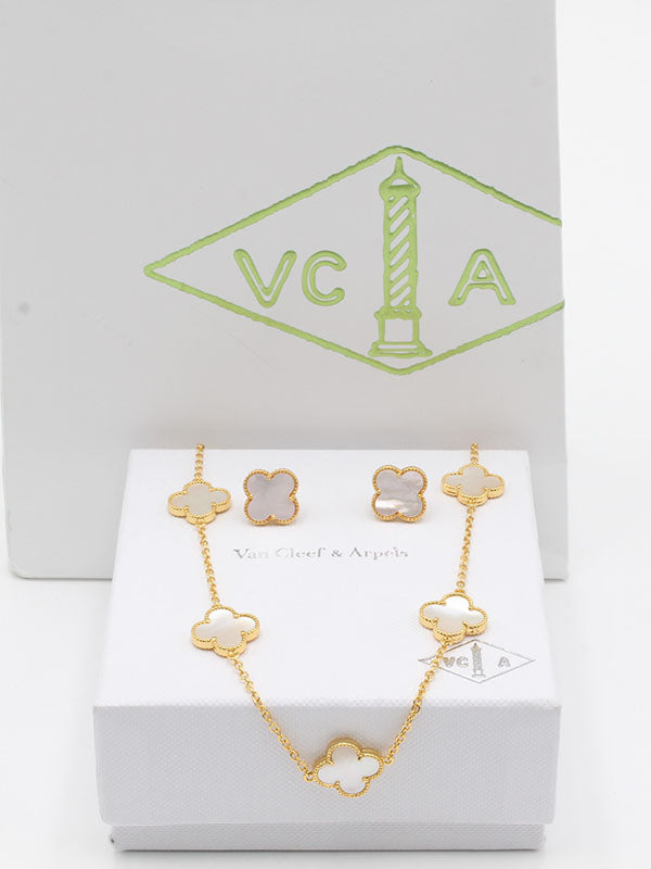 طقم فان كليف 5 وردات ابيض اطقم van cleef ذهبي