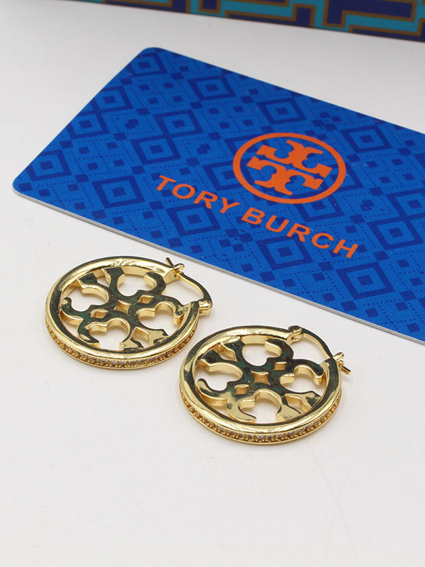 حلق توري بورش لوقو دائري زركون حلق tory burch
