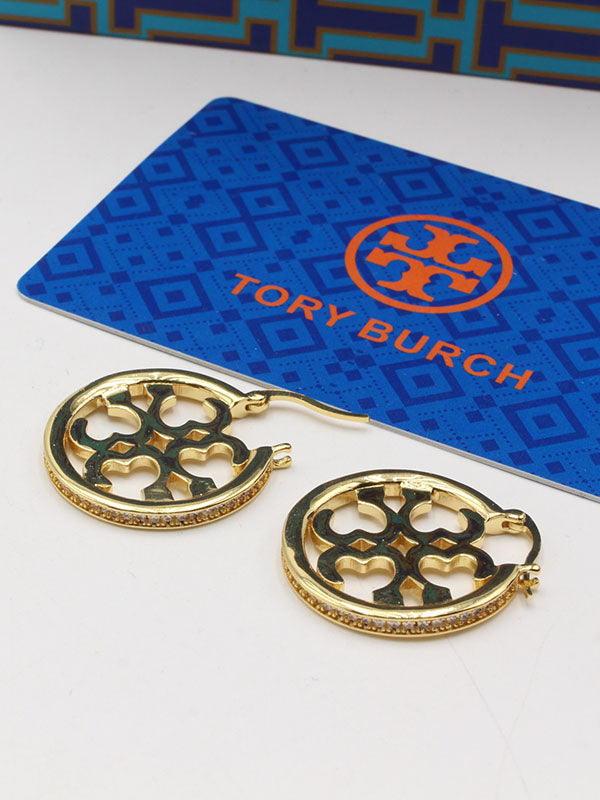 حلق توري بورش لوقو دائري زركون حلق tory burch