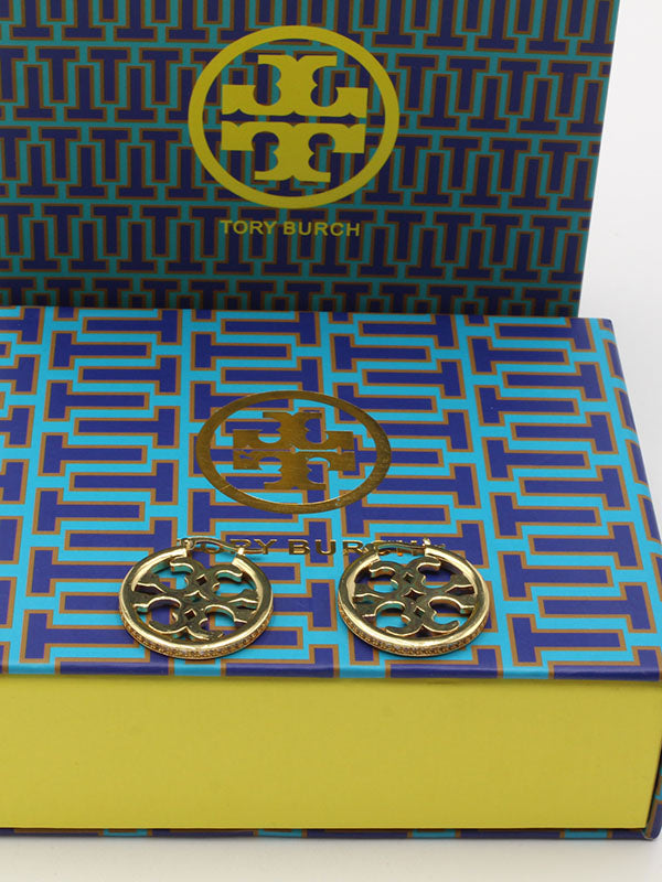 حلق توري بورش لوقو دائري زركون حلق tory burch ذهبي
