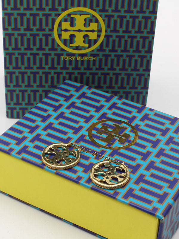 حلق توري بورش لوقو دائري زركون حلق tory burch