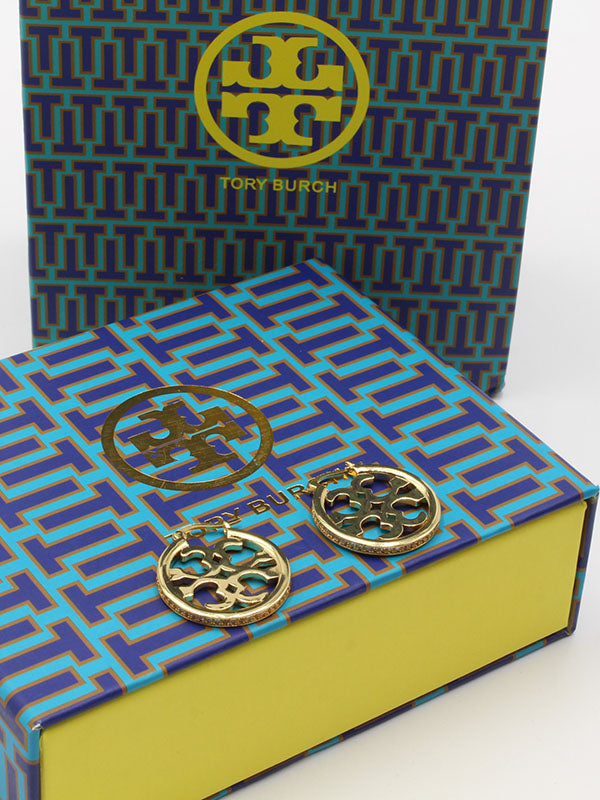 حلق توري بورش لوقو دائري زركون حلق tory burch