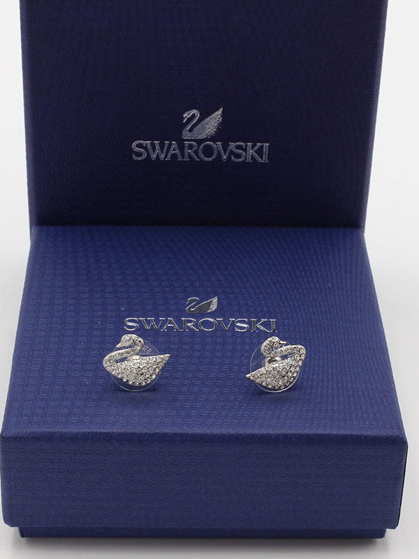حلق سواروفسكي سوان فضي لوقو حلق Swarovski