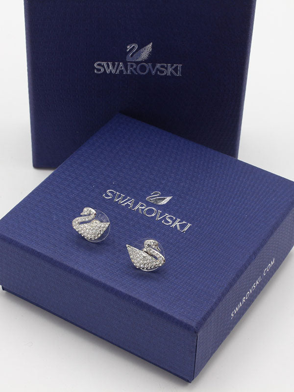حلق سواروفسكي سوان فضي لوقو حلق Swarovski