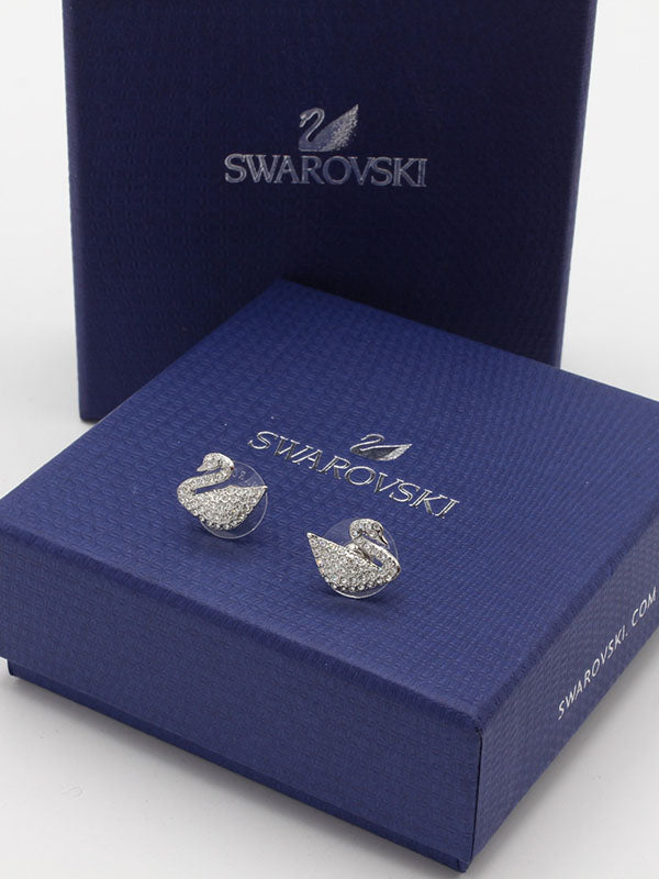 حلق سواروفسكي سوان فضي لوقو حلق Swarovski