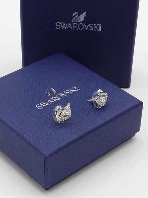 حلق سواروفسكي سوان فضي لوقو حلق Swarovski