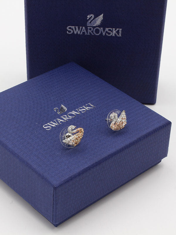 حلق سواروفسكي سوان فضي لوقو حلق Swarovski