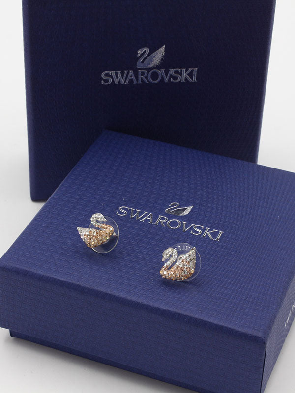 حلق سواروفسكي سوان فضي لوقو حلق Swarovski