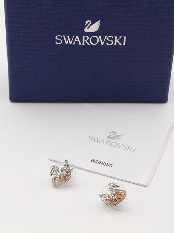 حلق سواروفسكي سوان فضي لوقو حلق Swarovski