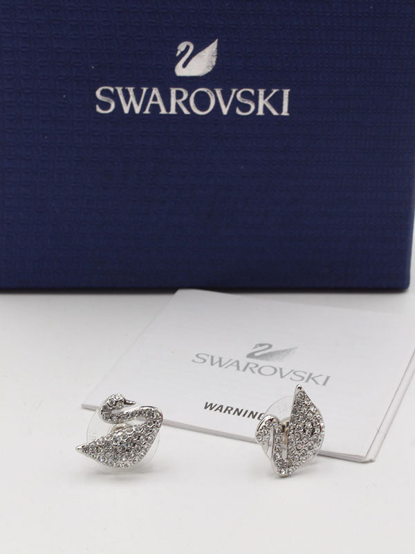 حلق سواروفسكي سوان فضي لوقو حلق Swarovski فضي