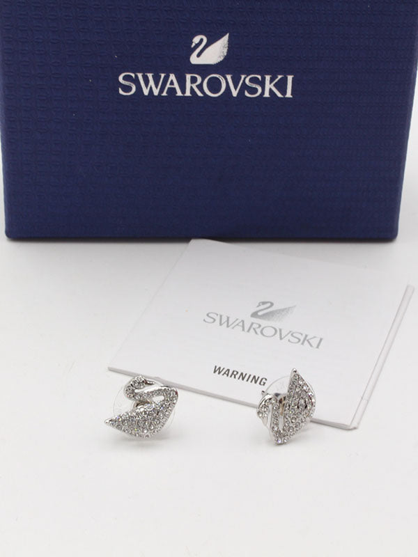 حلق سواروفسكي سوان فضي لوقو حلق Swarovski