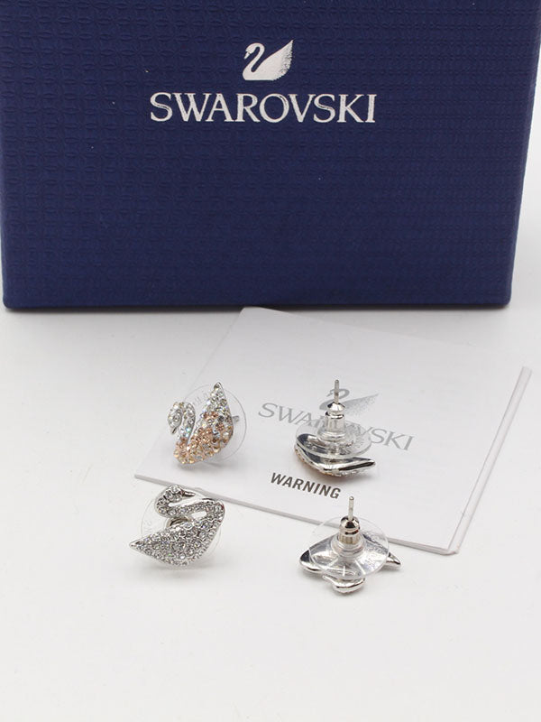 حلق سواروفسكي سوان فضي لوقو حلق Swarovski