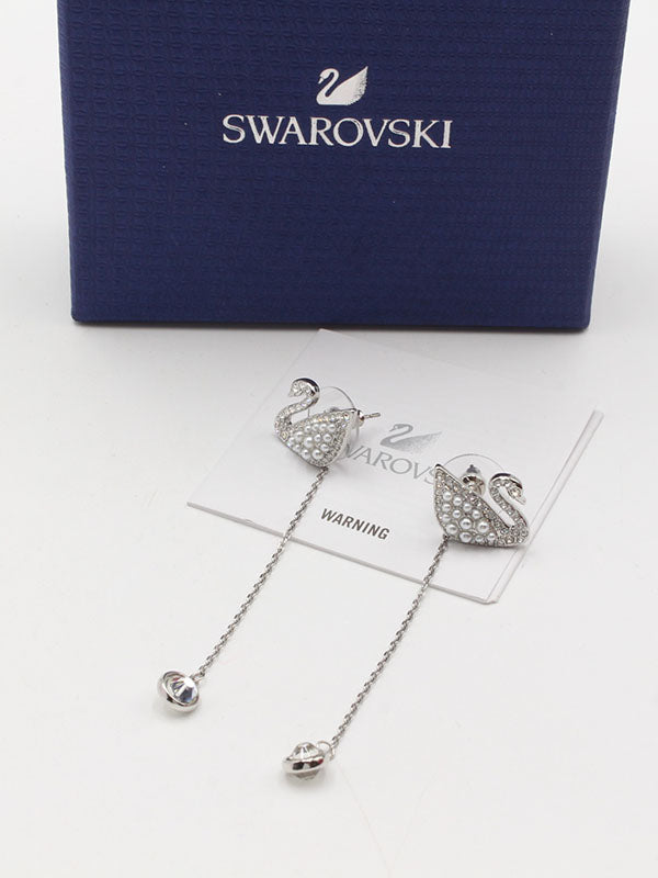 حلق سواروفسكي سوان فضي لوقو طويل حلق Swarovski