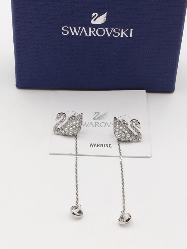 حلق سواروفسكي سوان فضي لوقو طويل حلق Swarovski فضي
