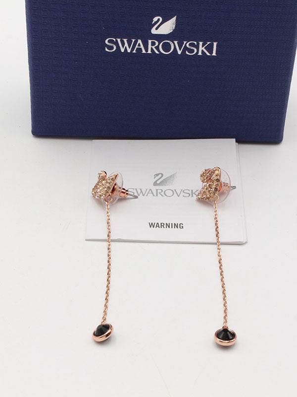 حلق سواروفسكي روز قولد طويل لوقو حلق Swarovski