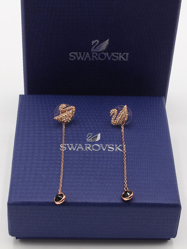 حلق سواروفسكي روز قولد طويل لوقو حلق Swarovski روز قولد