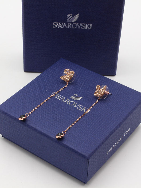 حلق سواروفسكي روز قولد طويل لوقو حلق Swarovski