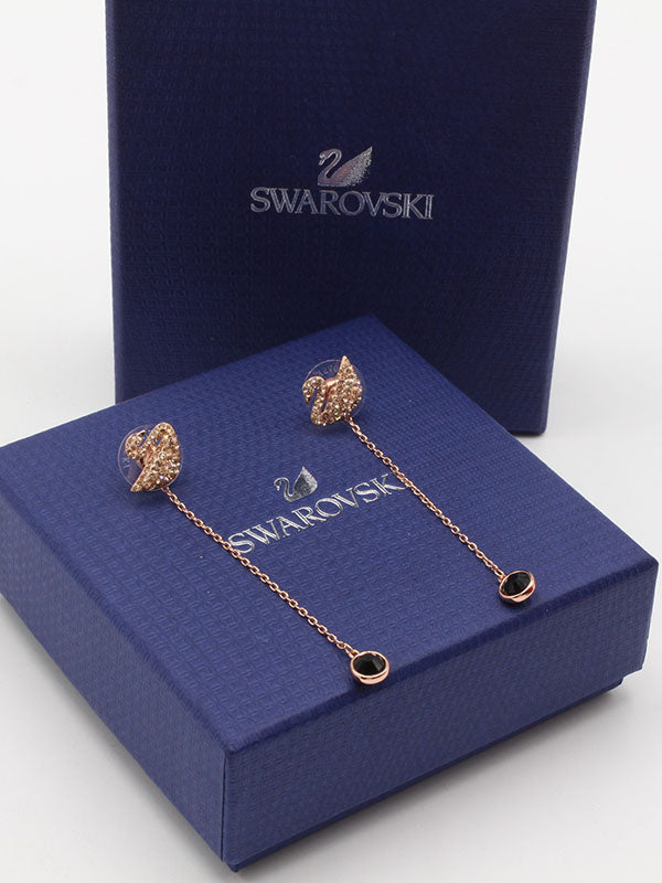 حلق سواروفسكي روز قولد طويل لوقو حلق Swarovski