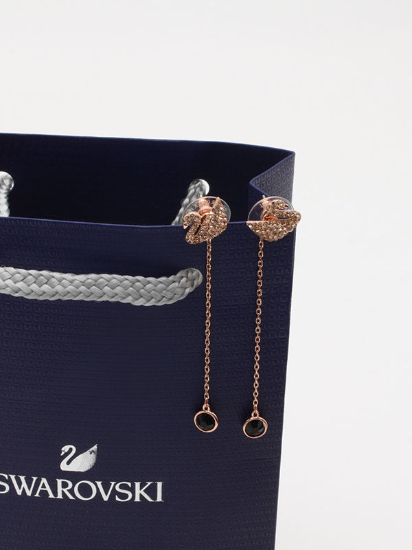 حلق سواروفسكي روز قولد طويل لوقو حلق Swarovski