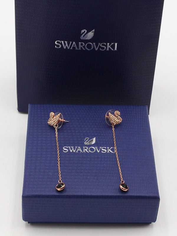حلق سواروفسكي روز قولد طويل لوقو حلق Swarovski