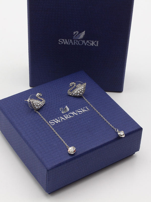 حلق سواروفسكي سوان فضي لوقو طويل حلق Swarovski