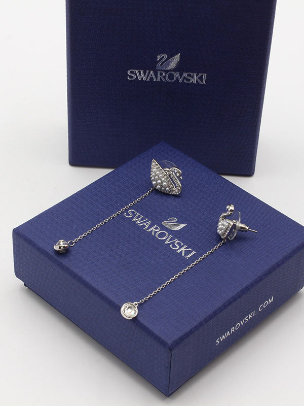 حلق سواروفسكي سوان فضي لوقو طويل حلق Swarovski