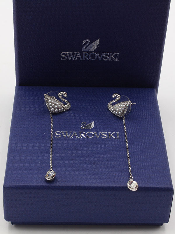 حلق سواروفسكي سوان فضي لوقو طويل حلق Swarovski