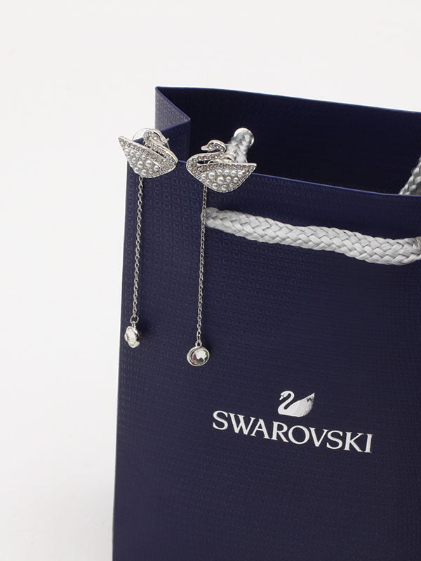 حلق سواروفسكي سوان فضي لوقو طويل حلق Swarovski