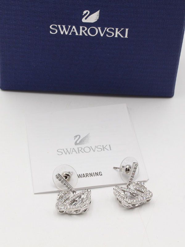حلق سواروفسكي سوان فضي لوقو زركون حلق Swarovski