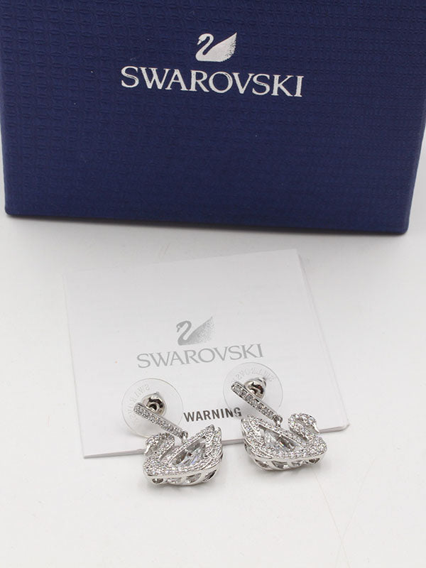حلق سواروفسكي سوان فضي لوقو زركون حلق Swarovski