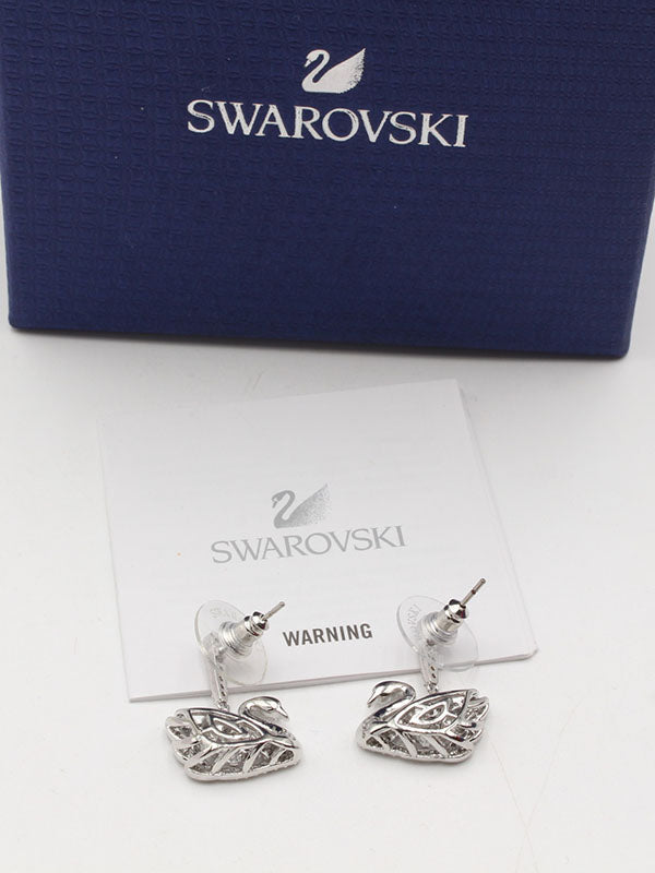 حلق سواروفسكي سوان فضي لوقو زركون حلق Swarovski