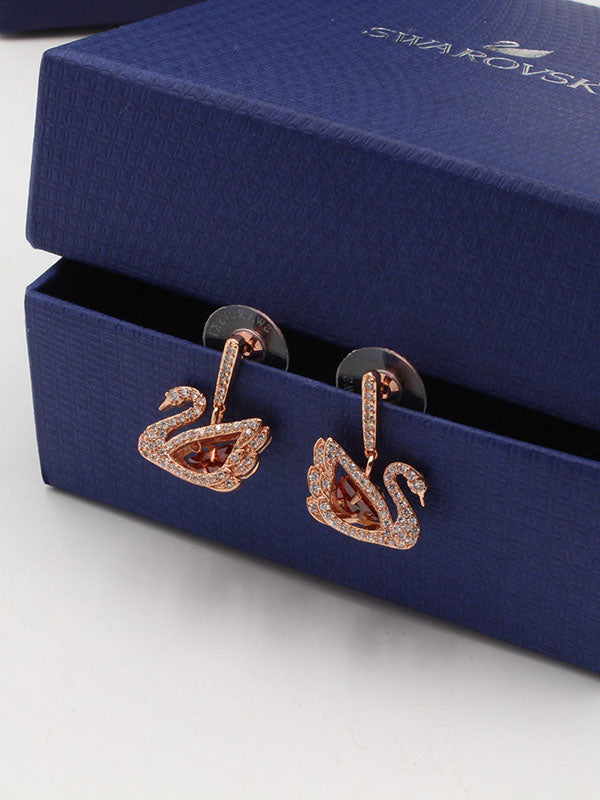 حلق سواروفسكي سوان فضي لوقو زركون حلق Swarovski