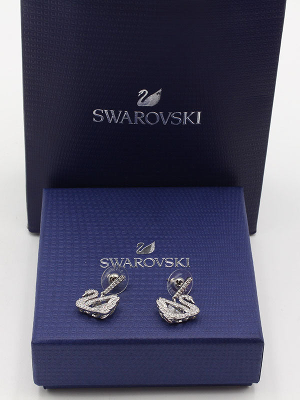 حلق سواروفسكي سوان فضي لوقو زركون حلق Swarovski