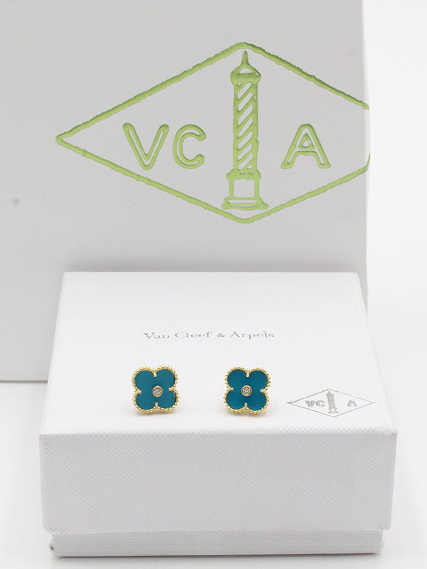 حلق فان كليف ستون لوقو حلق van cleef تركواز ذهبي