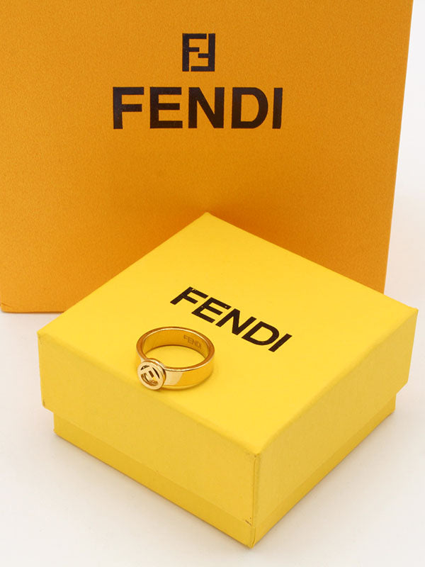خاتم فندي ميتال لوقو مدور ذهبي الجديد خواتم fendi