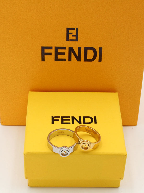 خاتم فندي ميتال لوقو مدور ذهبي الجديد خواتم fendi