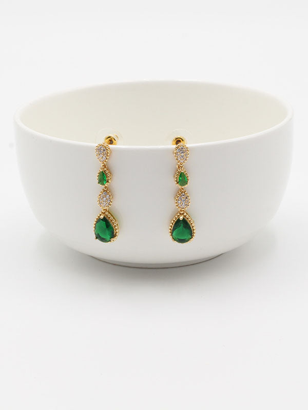 حلق بوشرون طويل ملون زركون حلق bucheron اخضر ذهبي