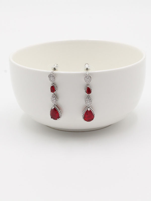 حلق بوشرون طويل ملون زركون حلق bucheron احمر فضي