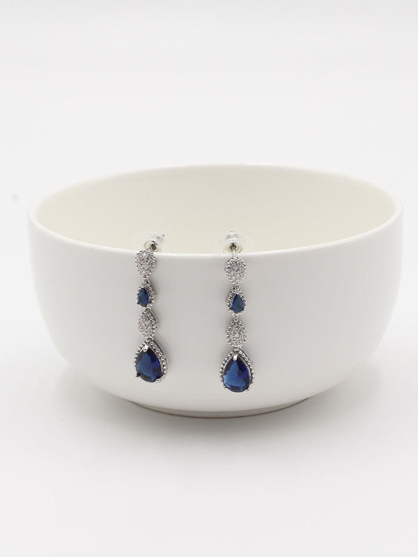 حلق بوشرون طويل ملون زركون حلق bucheron كحلي فضي