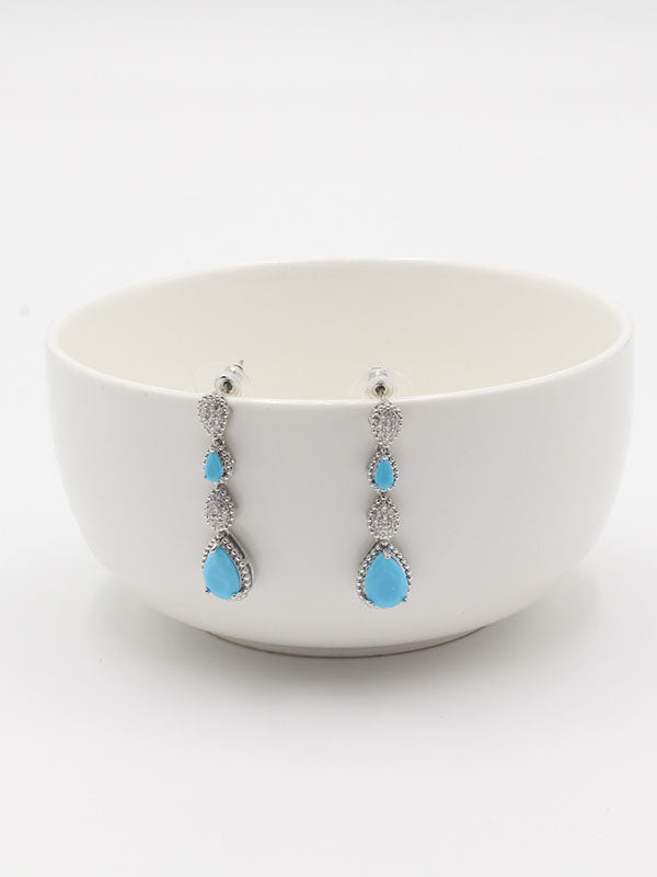 حلق بوشرون طويل ملون زركون حلق bucheron تركواز فضي