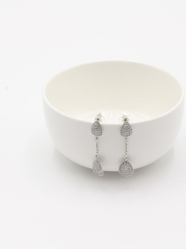 حلق بوشرون وسط طويل زركون حلق bucheron فضي