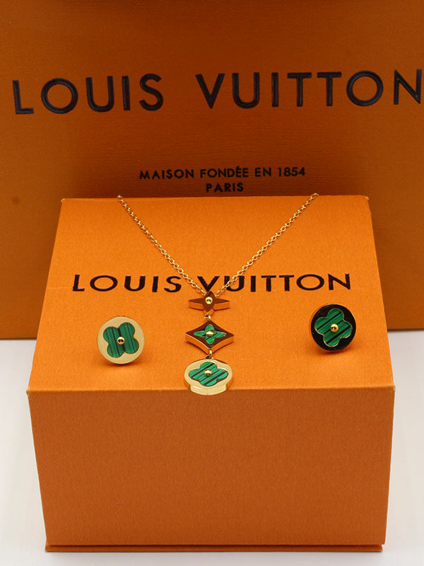 طقم لويس فيتون شيل تعليقة طويلة اطقم louis vuitton اخضر ذهبي