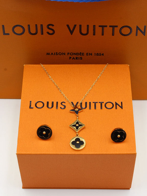 طقم لويس فيتون شيل تعليقة طويلة اطقم louis vuitton اسود ذهبي