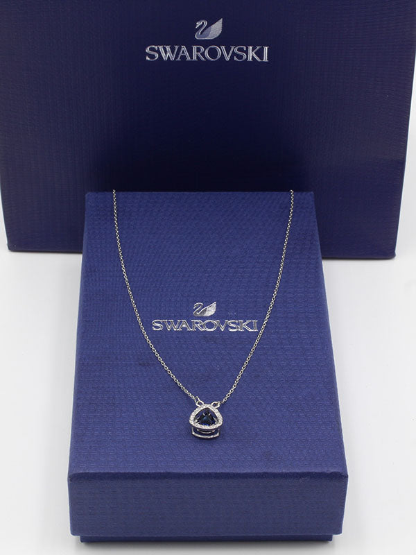 سلسال سواروفسكي حجر ازرق لوقو سلسال Swarovski فضي