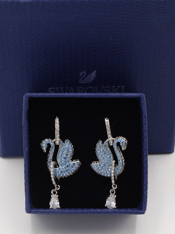 حلق سواروفسكي سوان زركون سماوي لوقو حلق Swarovski