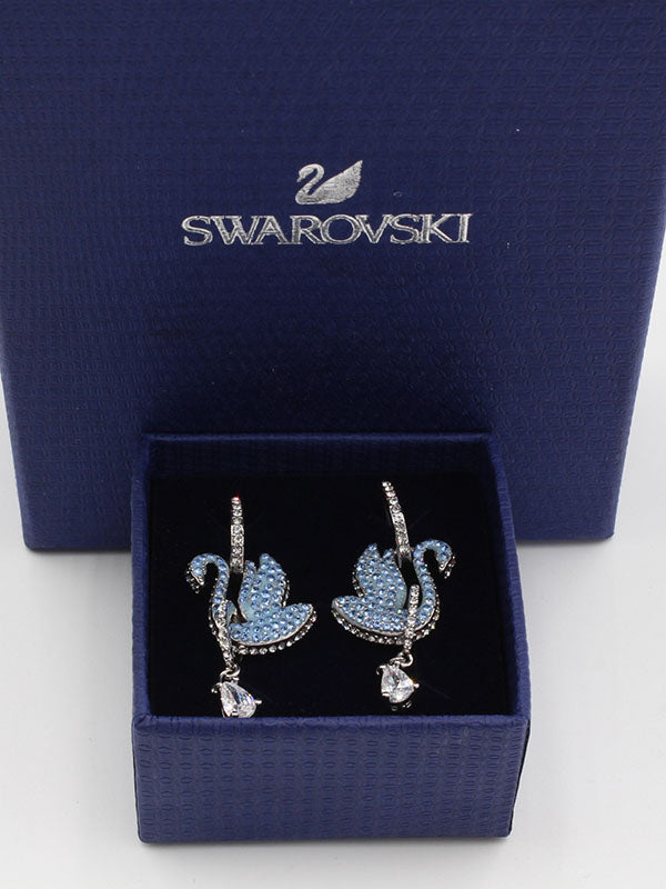 حلق سواروفسكي سوان زركون سماوي لوقو حلق Swarovski